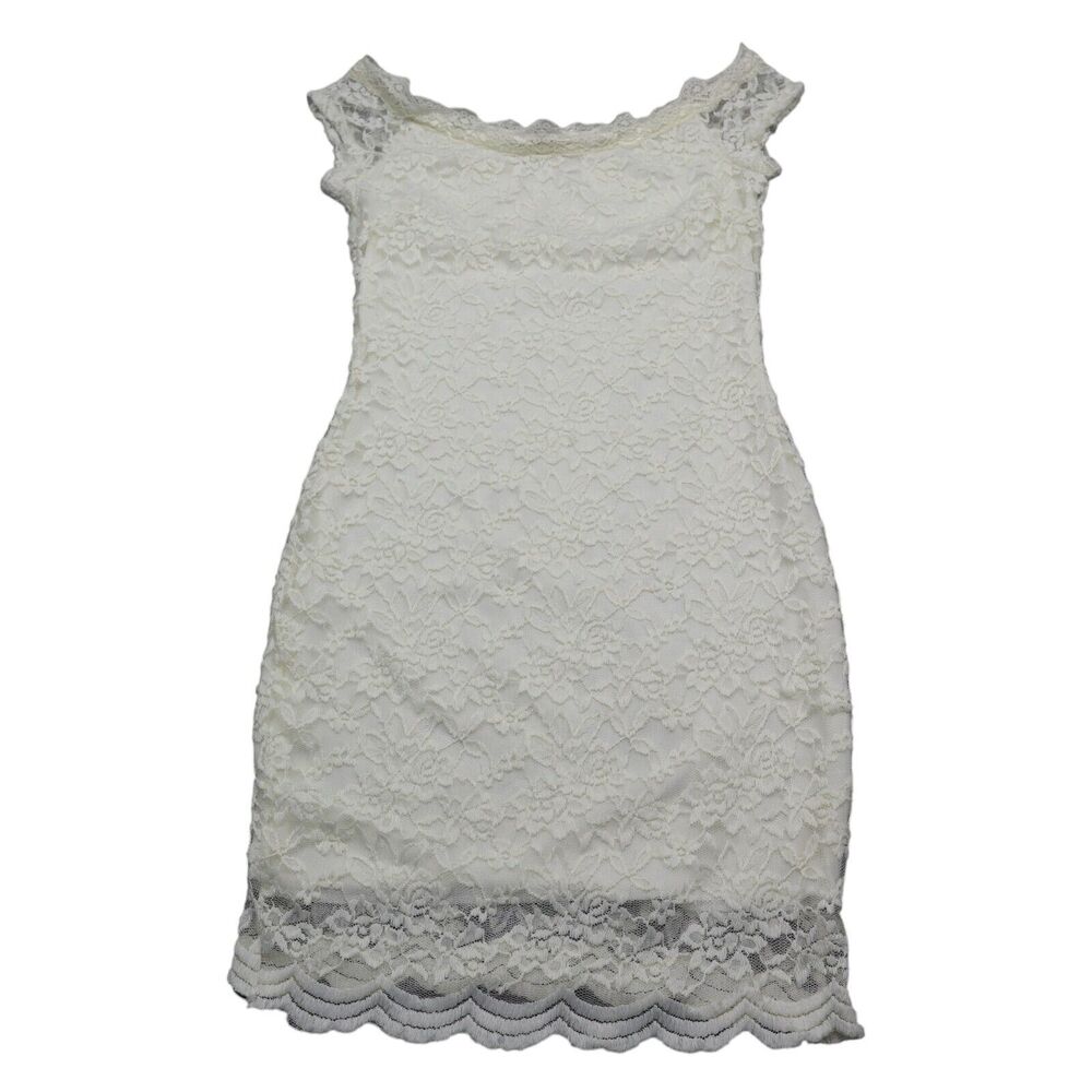 Kimcine Dress Womens M White Short Sleeve Boat Neck Lace Pullover Sundress